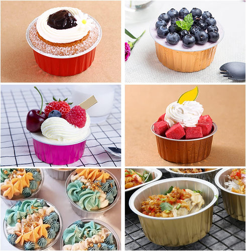 Jumbo 5oz Aluminum Foil Cupcake Liners with Lids 50 Pack,Free-Air Disposable Ramekins Muffin Tin,Mini Cake Baking Pans Muffin Cups,Mini Cupcake Pa...