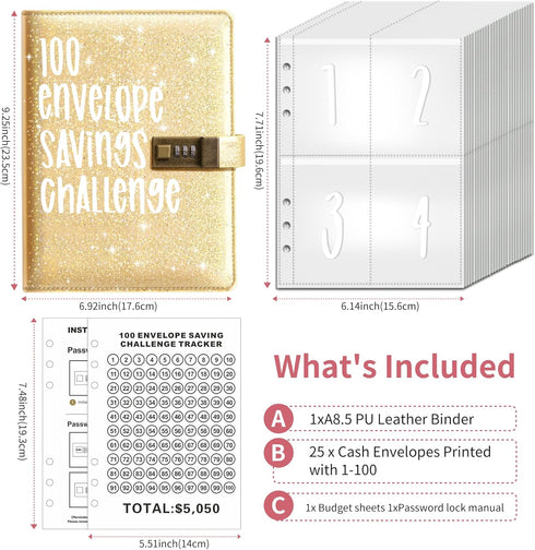 100 Envelope Money Saving Challenge Binder, Money envelopes for Cash Saving, Fun and Easy Way to Save $5,050, Budget Book with Cash Envelopes libr...