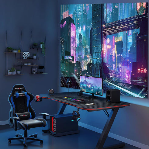 Honcet Anime Punk Neon Cityscape Wall Tapestry for Bedroom, Japanese Punk Street Cityscape Room Decor Tapestries, Futuristic Neon Skyscraper Tapes...