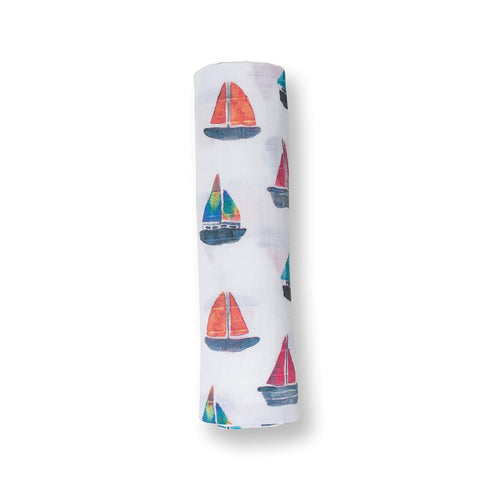 lulujo Baby 100% Cotton Muslin Swaddle Blanket, 47 x 47-Inches, Sailboat...