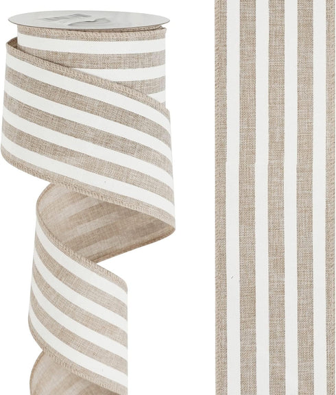 HUIHUANG Striped Burlap Ribbon Wired Grey White Stripe Rustic Wired Edge Ribbon 2.5 Inch X 10 Yards Grey Stripe Ribbon for Wreaths Crafts Gift Wra...