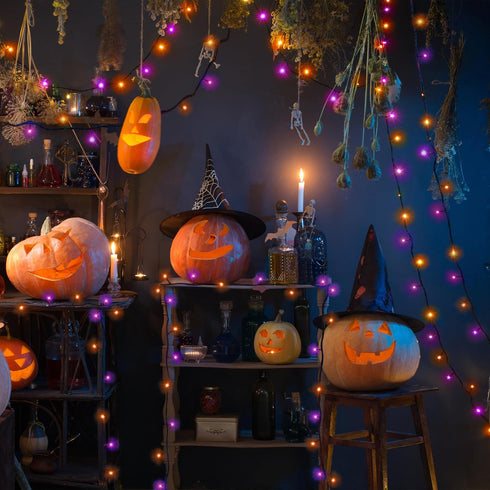 Solar Halloween Lights,72FT 200LED Orange & Purple Halloween Lights,Halloween Solar Lights Outdoor with 8 Modes Waterproof Halloween Lights for Be...
