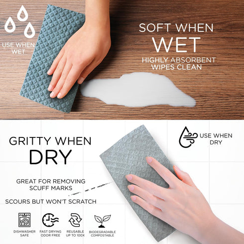LOLA Swedish Dishcloths for Kitchen - 12 Pack, Ultra Absorbent Eco Friendly Cleaning Cellulose Sponge Dish Cloths, Reusable Paper Towels, Washable...