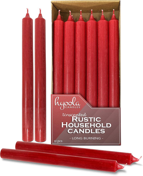 Hyoola 10 Inch Dinner Candles - 12 Pack - Red Tall Unscented Rustic Long Burning Candle Sticks...