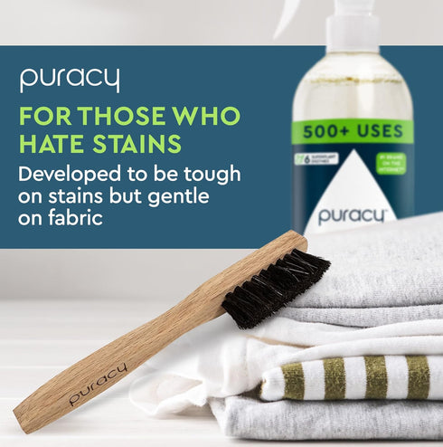 Puracy Laundry Stain Remover Brush for Tough, Deep, and Aged Clothing Stains, with Genuine Horsehair Bristles for Safe and Effective Stain and Odo...
