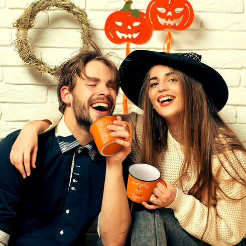 2 Pcs 14oz Hello Pumpkin Fall Mugs Pumpkin Spice Autumn Coffee Mug Orange Pumpkin Mug Campfire Autumn Coffee Cups for Happy Halloween Thanksgiving...