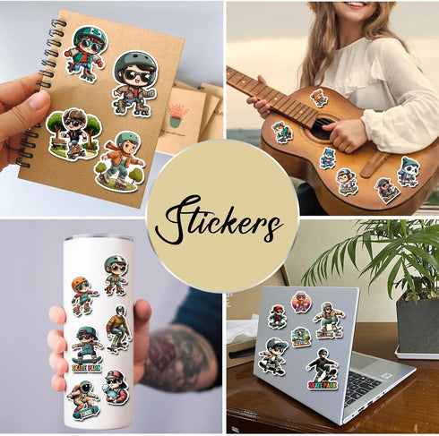 Pack 50 PCS Roller Skating Stickers Print Waterproof Vinyl Decals Items for Kids Teens Adults Sports Lovers Decor Skateboard Water Bottles Suitcas...