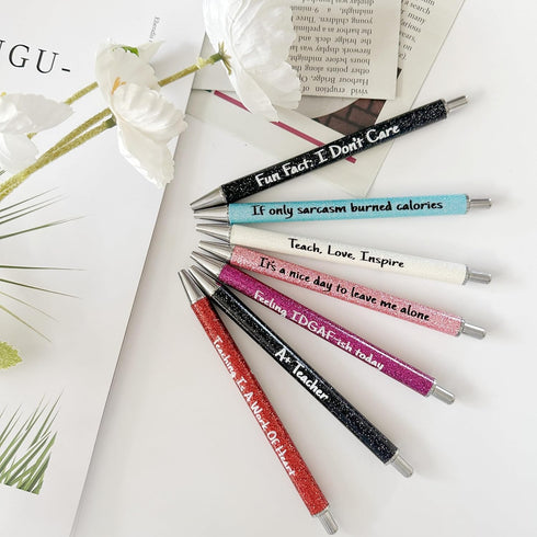 Jxueych Cute Pens Glitter Pen with Funny Sayings Vibrant Passive Fancy Ballpoint Pens Gifts for Colleagues Office Supplies (A+ Teacher)...