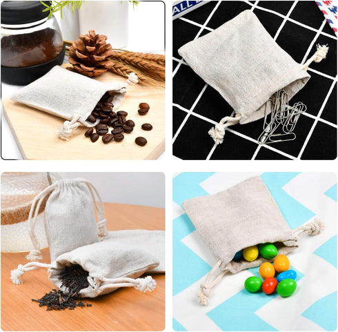 calary 50pcs Double Canvas Drawstring Bag Cotton Pouch Gift Sachet Bags Muslin Reusable Tea Bag 2.75x4 Inch...