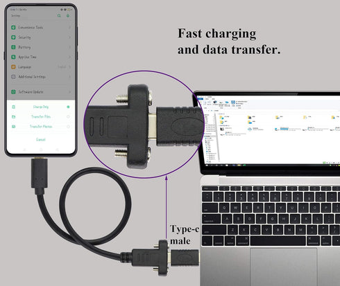 USB Type C 3.1Panel Mount Adapter Cable USB-C 3.1 Gen2 10Gbps Male to USB C Female Panel Mount Screw Cable,Supports Charging,Data,Audio,Video Cabl...