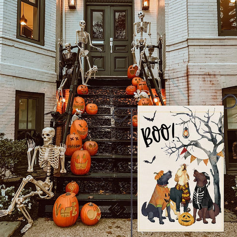 Halloween Boo Garden Flag Dogs Spooky Double Witch Hat Sided Burlap for Outside Farmhouse Decor for Outdoor Holiday Decoration Yard Flags (Boo 12"...