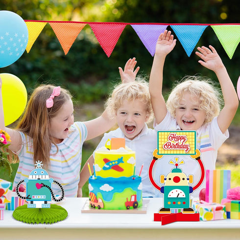 12 Pieces Robot Birthday Party Supplies Robot Party Honeycomb Centerpieces Robot Party Decorations Robot Party Table Topper for Baby Shower Decora...
