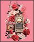 Posterizer 1 pcs-old timey radio-pink background collage-Abstract & Modern Art-Floral & Botanical Art-Gift for Art Lovers- UNFRAMED Wall Art...