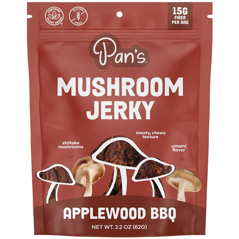 Pan's Mushroom Jerky, Organic, Vegan Snacks, Dried Mushrooms Shitake, Plant based Jerky, Meatless Jerky, Gluten Free, High in Fiber, with Applewoo...