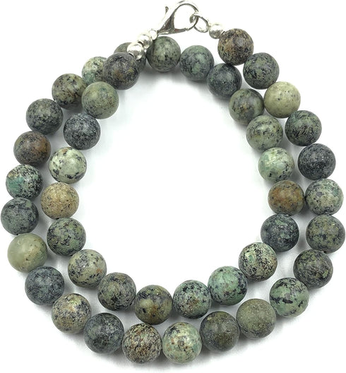 Natural African Turquoise Gemstone Round Beaded Stretchable 15.5" Inches Choker Necklace For Girls and Women, Unisex Necklace, Handmade Necklace,B...