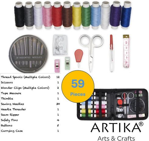 ARTIKA Travel Sewing Kit, 59-Piece Portable Kit for Travel, Includes Scissors, Thread, Tape Measure - Sewing Accessories and Supplies...