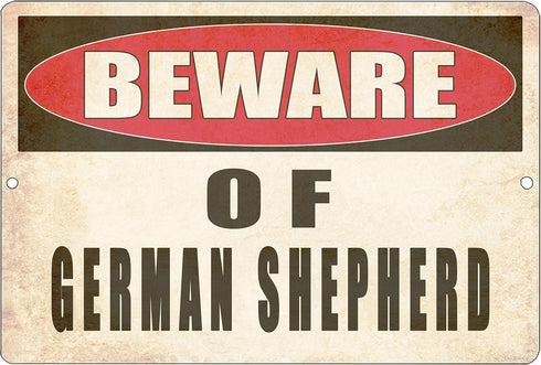 Rogue River Tactical Beware of German Shepherd Dog Metal Tin Sign Yard Outdoor Warning Fence Sign Large 12x8...