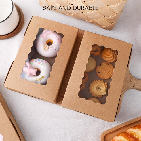 VGOODALL 20PCS snack Cookie Boxes with Window, 7"x4.3"x1.5" Brown Bakery Boxes Treat Bakery Cake Boxes for Macaron Chocolate Dessert Wedding Birth...