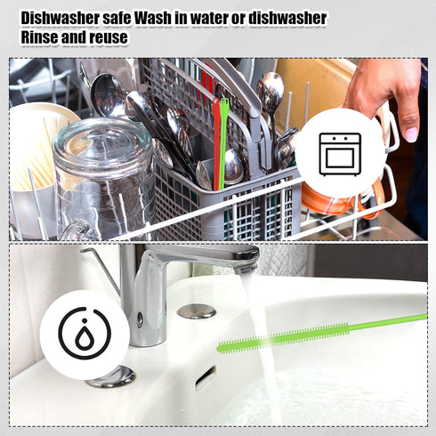 4pcs Straw Cleaner Brush Extra Long, 9.45in Silicone Straw Brush Reusable Straw Cleaning Brush 6mm & 8mm Flexible Straw Crevice Pipe Cleaners for ...