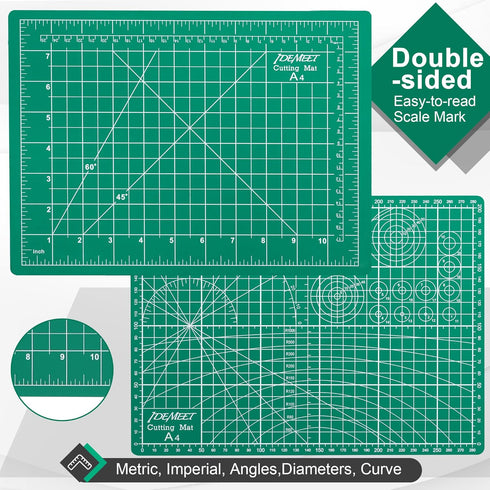 Density-upgraded 9"x12" Self Healing Cutting Mat, Idemeet Rotary Sewing Mat for Crafts, 5-Ply Blade Table Protector Cut Board for Fabric Leather C...