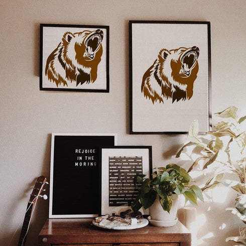 FINGERINSPIRE Growling Black Bear Stencil 11.8x11.8inch Square Growling Bear Painting Template Bear with Big Mouth Large Reusable Drawing Stencil ...