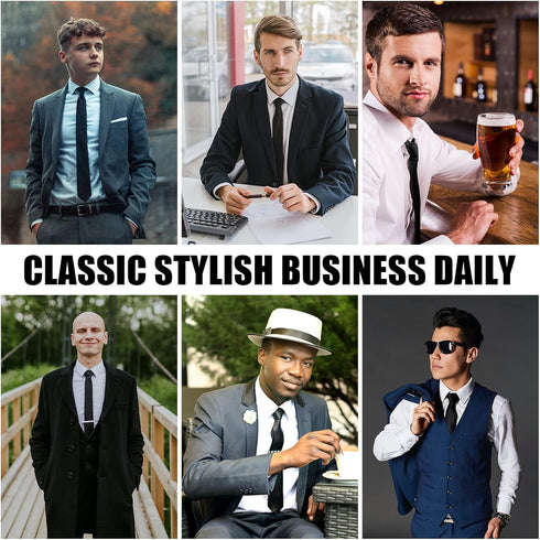 Lounsweer 2 Pack Black Necktie Mens Slim Ties 1.58" Solid Color Skinny Necktie 4 cm Men's Black Tie Regular Tie for Formal and Casual Occasions...