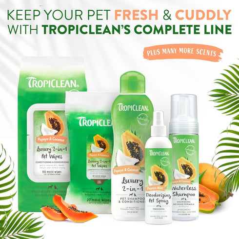 TropiClean Papaya & Coconut Dog Wipes for Paws and Butt | Deep Cleaning Dog Grooming Wipes | Safe for The Face | Cat Friendly | 20 Count...