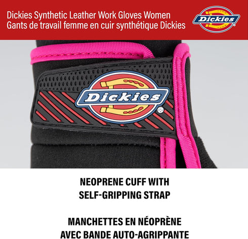 Dickies Heavy Duty Synthetic Leather Work Gloves Women, Touchscreen Compatible | Mechanic, Gardening Gloves, Black/Pink, Large...