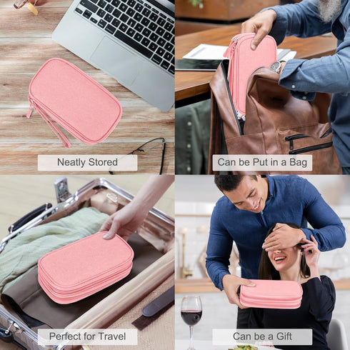 FYY Electronic Organizer, Travel Bag, Pouch, Carry Case Portable Waterproof Double Layers for Cable, Cord, Charger, Phone, Earphone Pink...