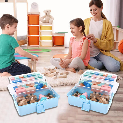 Flower River 11(in) Versatile Three-Layer Folding Organizer Box,Ideal for Art & Crafts,Toys,Sewing Supplies,Jewelry and Tools,Storage with Dual Tr...