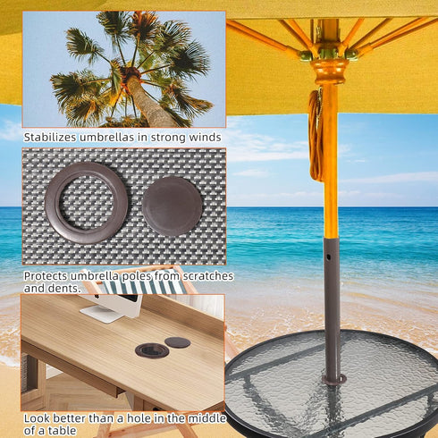 SUQ I OME 2 Sets 2 inch Outdoor Patio Parasol Umbrella Hole Ring Plug and Cap Set, for Parasol Umbrella Table Hole Cover Insert(Brown)...