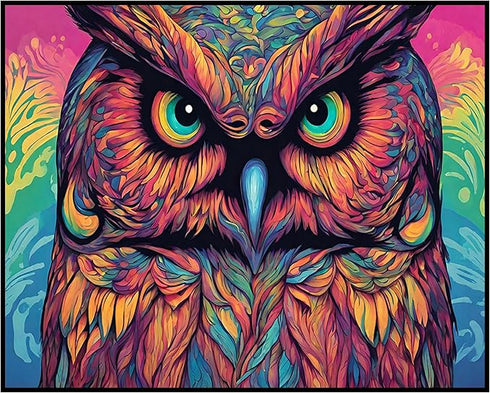 Posterizer 1 pcs- psychedelic funky hippie colorful owl print 2-Abstract & Modern Art-Fantasy & Fiction Art- Living Room Bedroom Decor- unframed w...