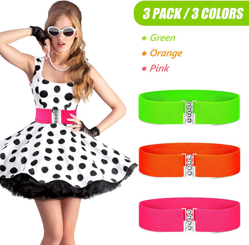 Syhood Halloween Neon Belts for Women 80s Neon Belt 80s Waist Belt Stretch Wide Waistband Elastic Belt Vertical Clasp Buckle Belts for Women Girls...