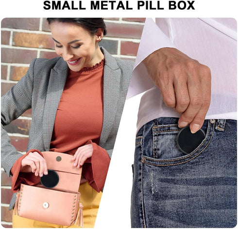 Pill Box 2 Compartment Pill Case - Portable Metal Travel Pill Container for Pocket or Purse, Waterproof Pill Organizer Holder for Medicine Vitamin...
