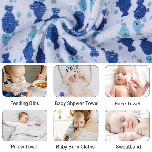 Viviland Baby Washcloths, Super Soft Baby Bath Towels for Newborn 24 Pack, Absorbent Face & Body Wash Cloth for Baby Boy, Whale Bro Pattern, 9 x 9...