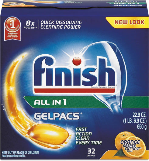 Finish All in 1 Gelpacs, Dishwasher Detergent Tablets, Orange, 32 Count...