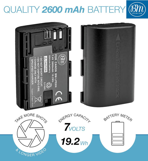 BM Premium LP-E6N Battery for Canon EOS R, EOS R5, EOS 90D, EOS 60D, EOS 70D, EOS 80D, EOS 5D II, EOS 5D III, EOS 5D IV, EOS 5Ds, EOS 6D, EOS 6D I...