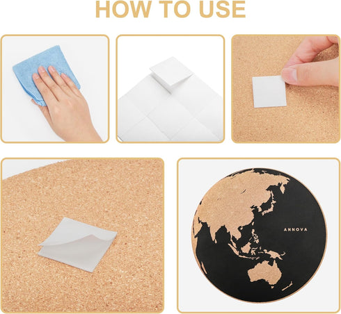 ANNOVA World Map Notice Board 3pcs Pack 12-Inch Cork Memo Board Stick-On Mounting Non-Residue, Pinnable, Pinboard (Cork Brown, 12 Inch)...