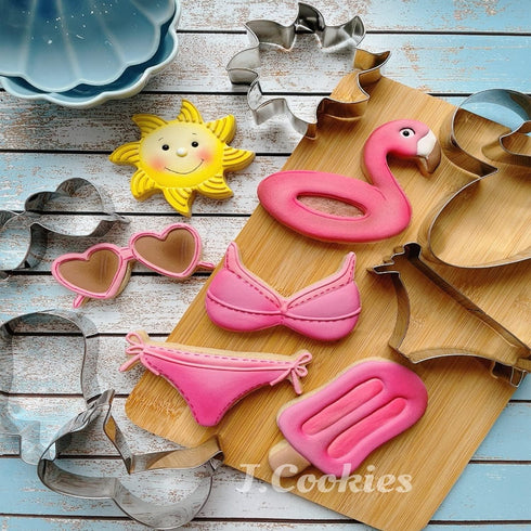 LILIAO Summer Beach Cookie Cutter Set - 6 Piece - Sun, Flamingo Float, Popsicle, Heart Sunglasses and Bikini Biscuit Cutters - Stainless Steel...