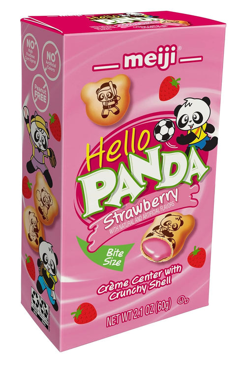 MEIJI Hello Panda Cookies, Strawberry Crème Filled - 2.1 oz, Pack of 10 - Bite Sized Cookies with Fun Panda Sports...