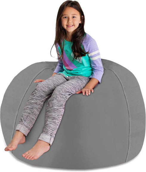 Posh Stuffable Kids Stuffed Animal Storage Bean Bag Chair Cover - Childrens Toy Organizer, X-Large 48" - Solid Gray...