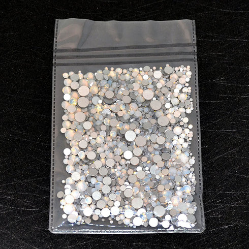 AD Beads 1440 Pieces Mixed Size No Hotfix Glue on Quality Glass Flatback Rhinestones Round Crystal Gems (26 Opal White)...