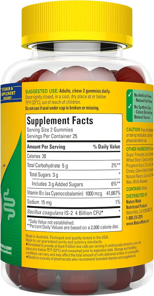 Nature Made Digestive Probiotics and Energy B12 Gummies, Probiotics for Women and Men, 50 Probiotic Gummies, 25 Day Supply...