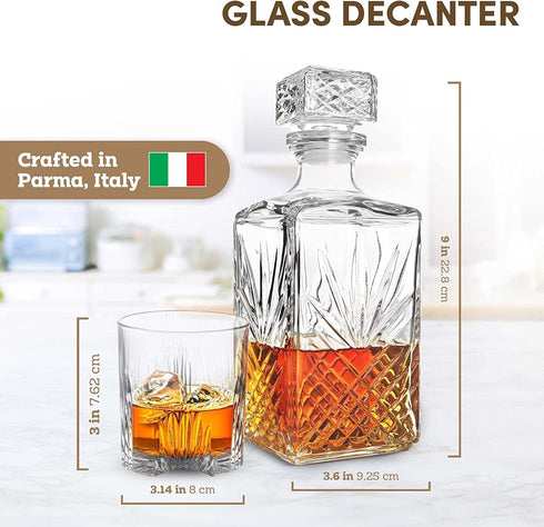 Bormioli Rocco Selecta Collection Whiskey Decanter – Sophisticated 33.75oz Diamond Decanter With Starburst Detailing – For Whiskey, Bourbon, Scotc...
