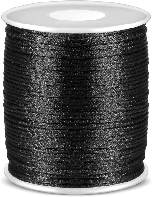 Satin Rattail Cord, Anezus Black Nylon Cord Silky Trim Beading String for Braided Bracelets, Pendants Necklace, Macrame Keychains, Lanyards, Draws...