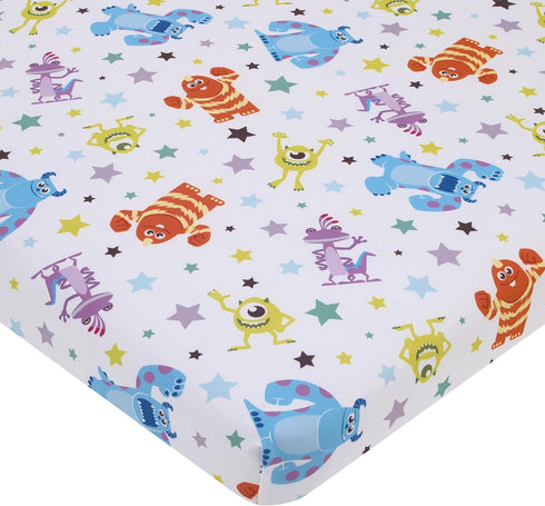 Disney Monsters Inc. Blue, Green, Orange and White, Sully and Mike Super Soft Nursery Fitted Mini Crib Sheet...