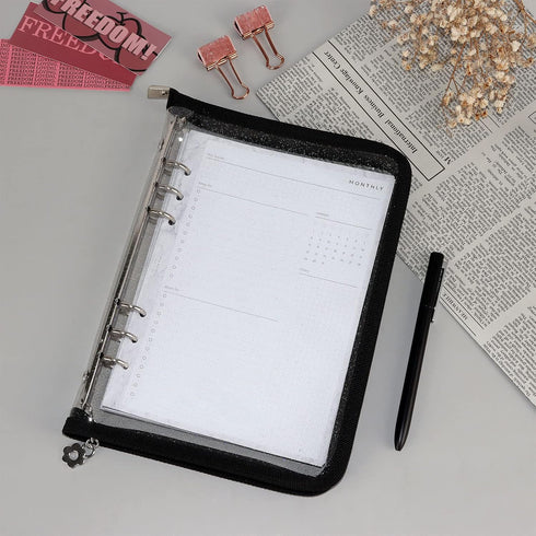 MultiBey A5 Binder 6 Ring Cover PVC Notebook Shell with Zipper, Sparkling A5 Budget Binder for Cash Budget System, Journaling, Planner (10'' x 7''...