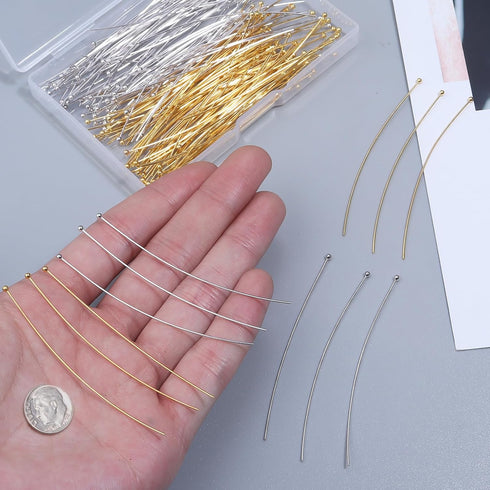 200 Pcs 70mm/2.76 Inch 21 Gauge Straight Ball Pins for Craft Earring Bracelet Necklace Pendant DIY Jewelry Making, Silver & Gold Color...