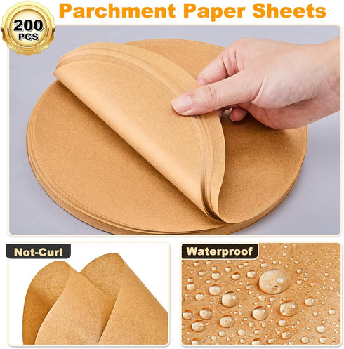 SMARTAKE 200 Pcs Unbleached Parchment Paper Baking Sheets Round, 9 Inches Non-Stick Precut Baking Parchment, for Baking Grilling Air Fryer Steamin...