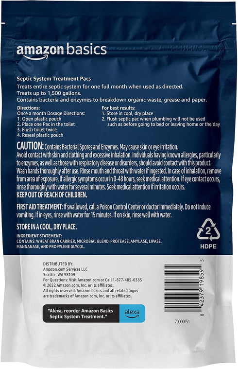 Amazon Basics Septic Treatment Pouch, Unscented, 0.63 oz (Pack of 3), 3 Month Supply, 1.9 oz...